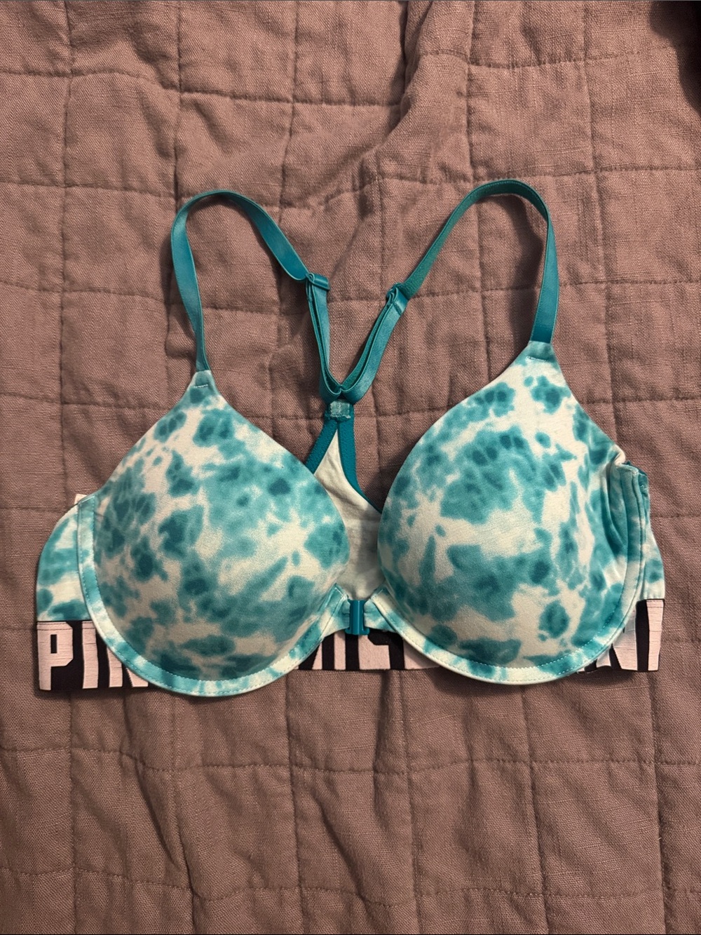 PINK Victoria's Secret Teal Tie-Dye Racerback T-Shirt Bra